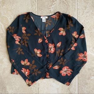 Long Sleeve Button Down Floral Top